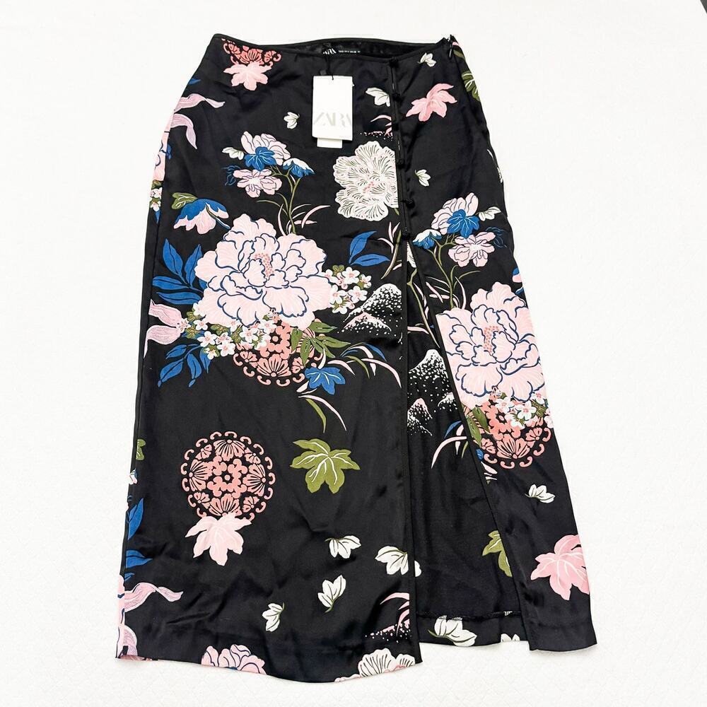 Zara Printed Asian Style Flower Patterned A Line Skirt Blogger Fav Size S NWT